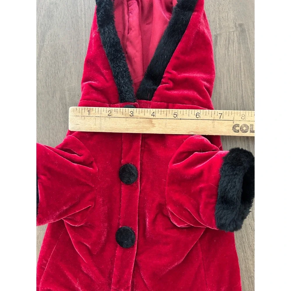 Pet Red Velvet Gold Embroidered Hooded Coat Faux Fur Trim Medium